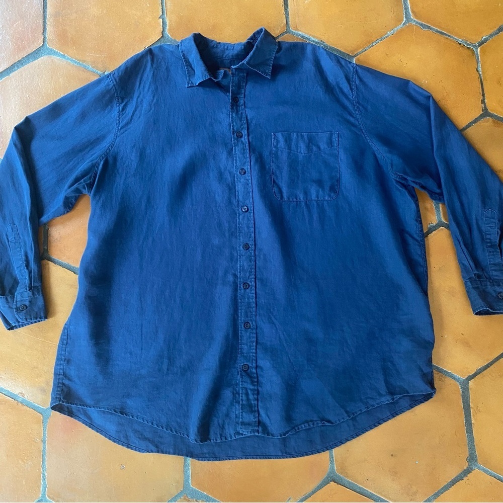 Oak Hill 100% Linen Shirt Men's 3XL Navy Button Up Long Sleeve Old Money Coastal